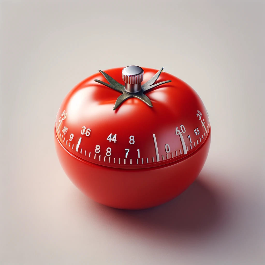 Tomato-shaped Pomodoro timer with clear numbers and dial